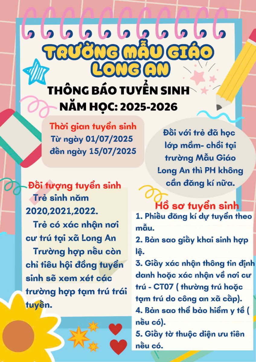 Trường Mẫu giáo Long An thông báo tuyển sinh năm học 2025-2026