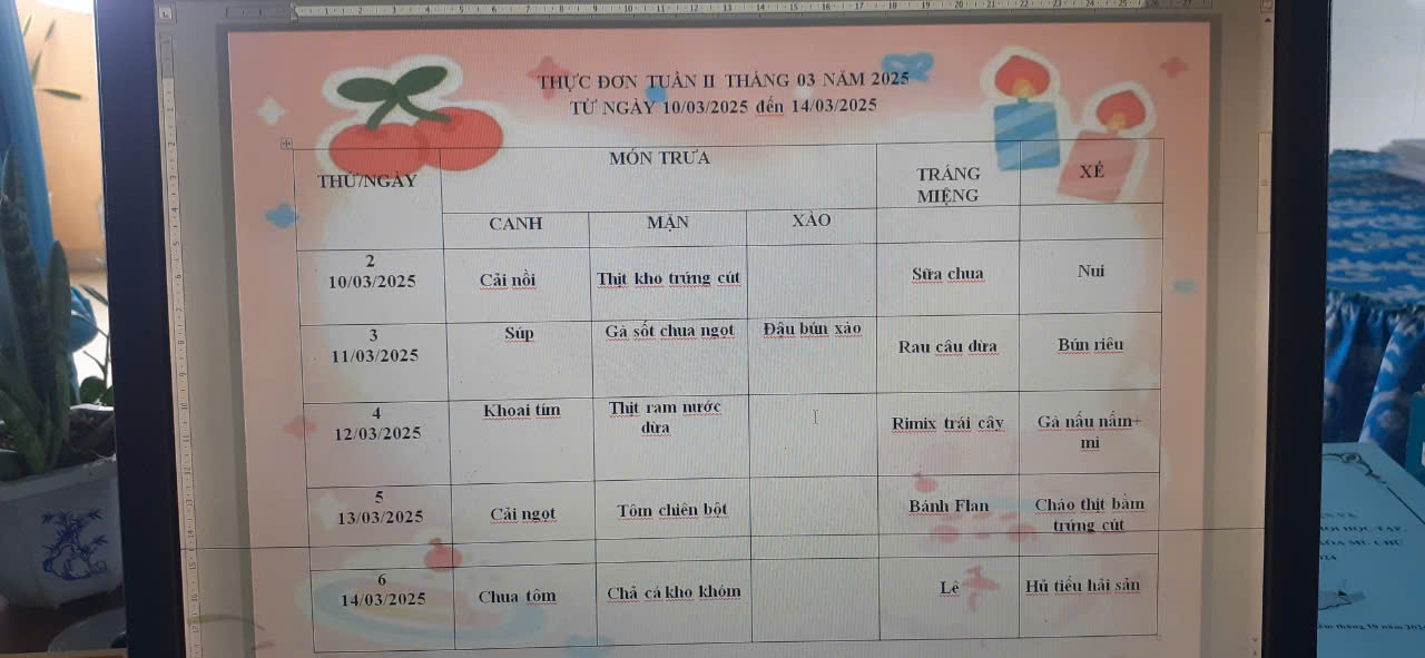 Thực đơn tuần 2 tháng 3 của trẻ